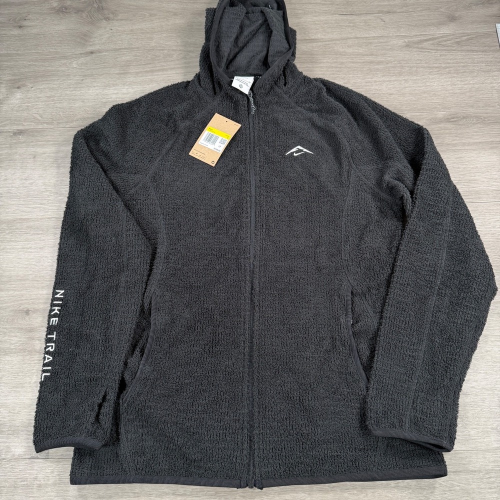 Nike Trail Dri Fit Fleece Running Jacket HV2664 010 Full Zip Hooded Sz Small